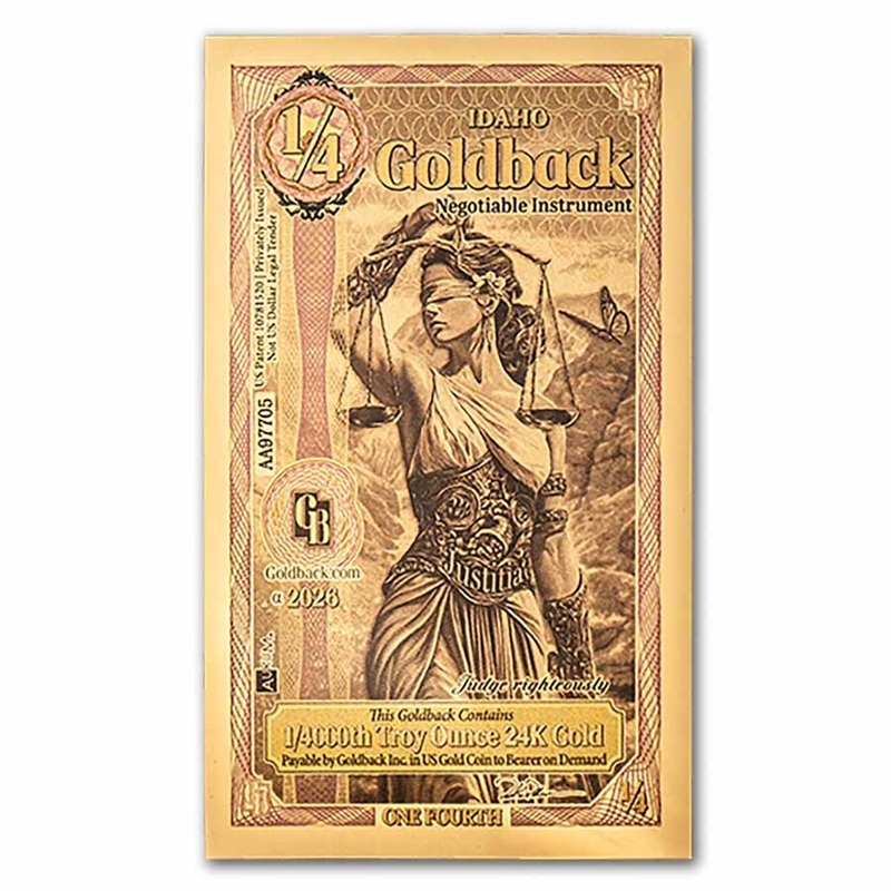 1/4 Idaho Goldback 24K Aurum Gold Foil Note