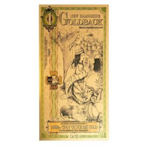 1 New Hampshire Goldback 1/1000 oz 24K Gold Foil Aurum Note