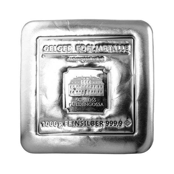 1 kilo Geiger Square Cast Silver Bar