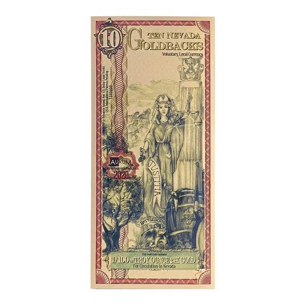 10 Nevada Goldback 1/100 oz 24K Gold Foil Aurum Note