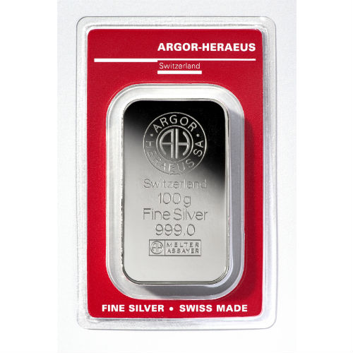 100 Gram Argor Heraeus Silver Bar 