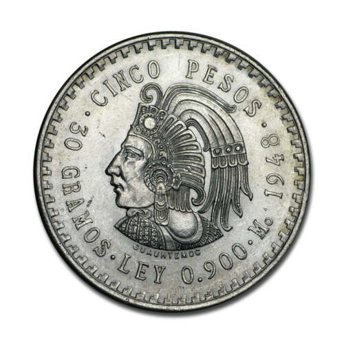 1947-1948 Mexico Cuauhtemoc 5 Pesos Silver