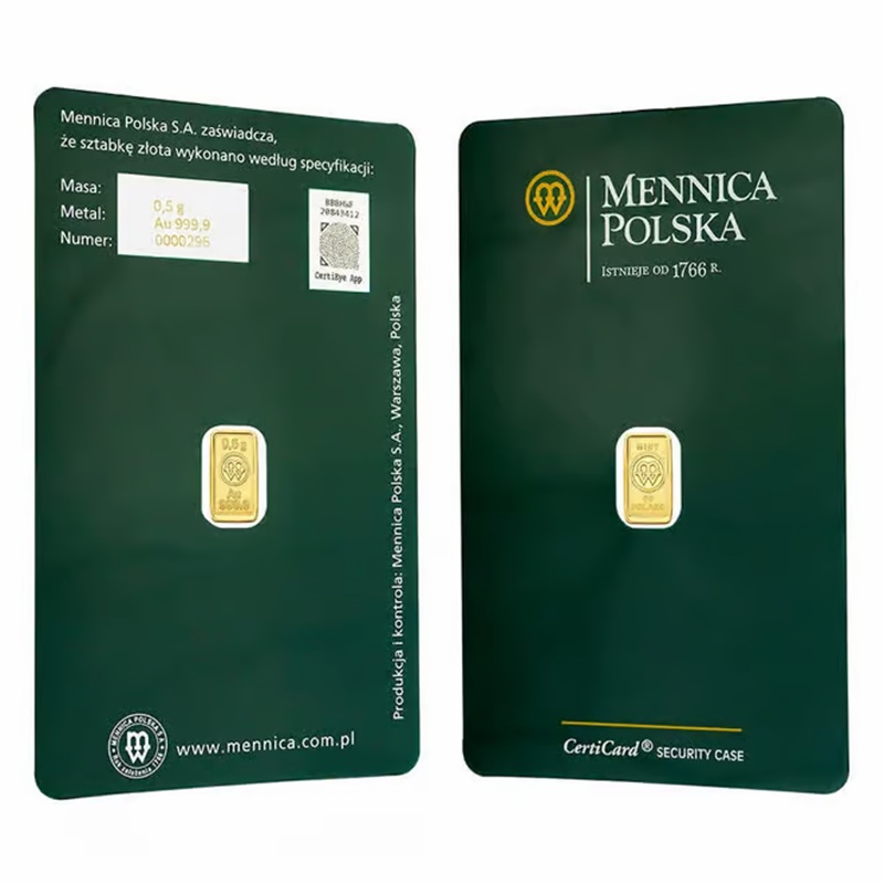 Mint of Poland 0.5 Gram Gold Bar - .9999 Fine