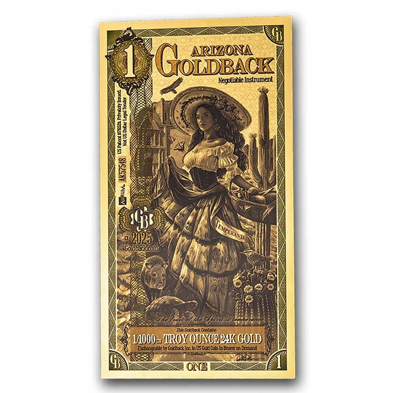 Arizona Goldback Gold Foil Note 1/1000 oz .999 Fine 24K 