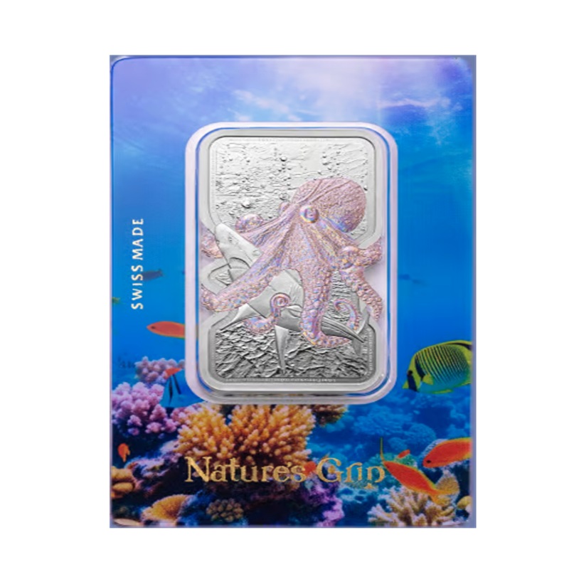 1 oz 2025 PAMP Suisse Nature’s Grip: Giant Octopus Silver Bar