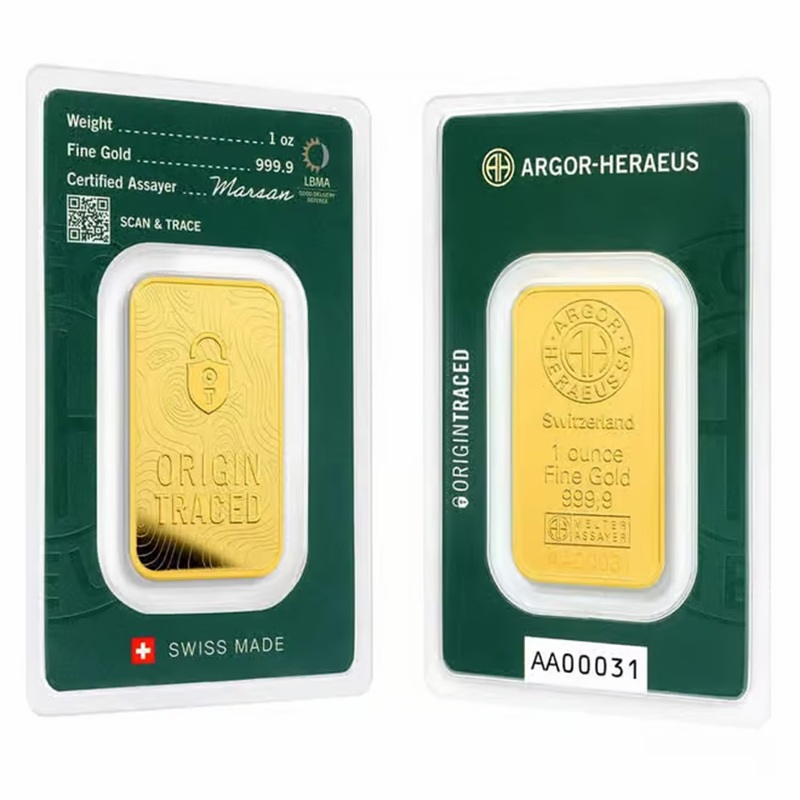 Argor Heraeus Origin Traced 1 oz Gold Bar