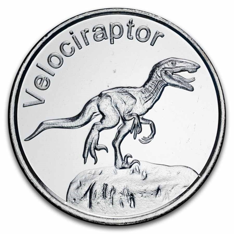 1 oz .999 Fine Silver Velociraptor Round
