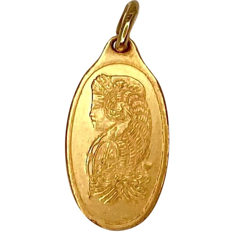 1 gram Gold PAMP Suisse Lady Fortuna Oval Pendant .9999 Fine (Scruffy)