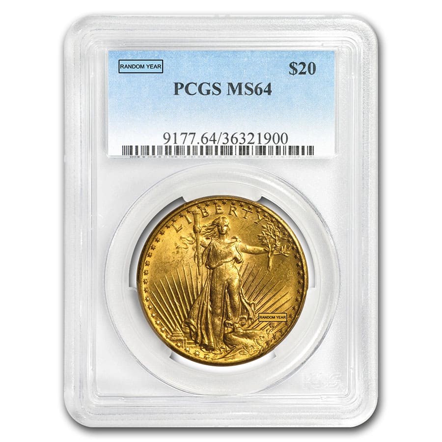 $20 MS-64 St. Gaudens Double Eagle Gold Coin (NGC or PCGS) - Random Year