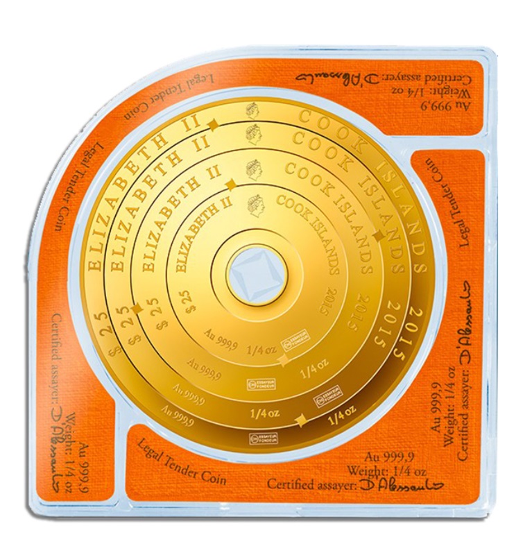 2015 1 Oz Cook Islands Gold Armillary $100 Coin - Valcambi