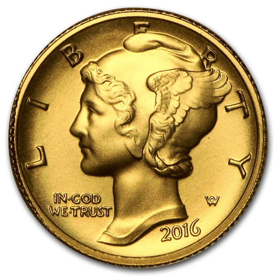 2016-W 1/10 oz Gold Mercury Dime Centennial