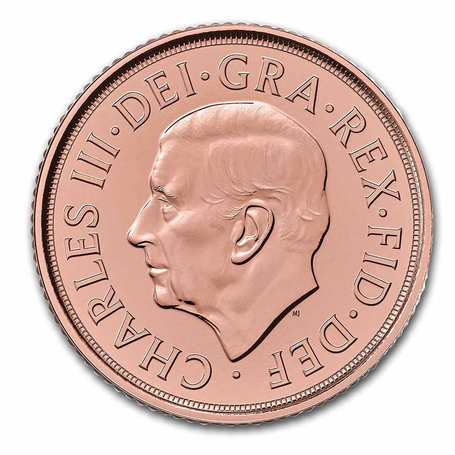 Modern British Gold Sovereign featuring a left facing effigy of King Charles III