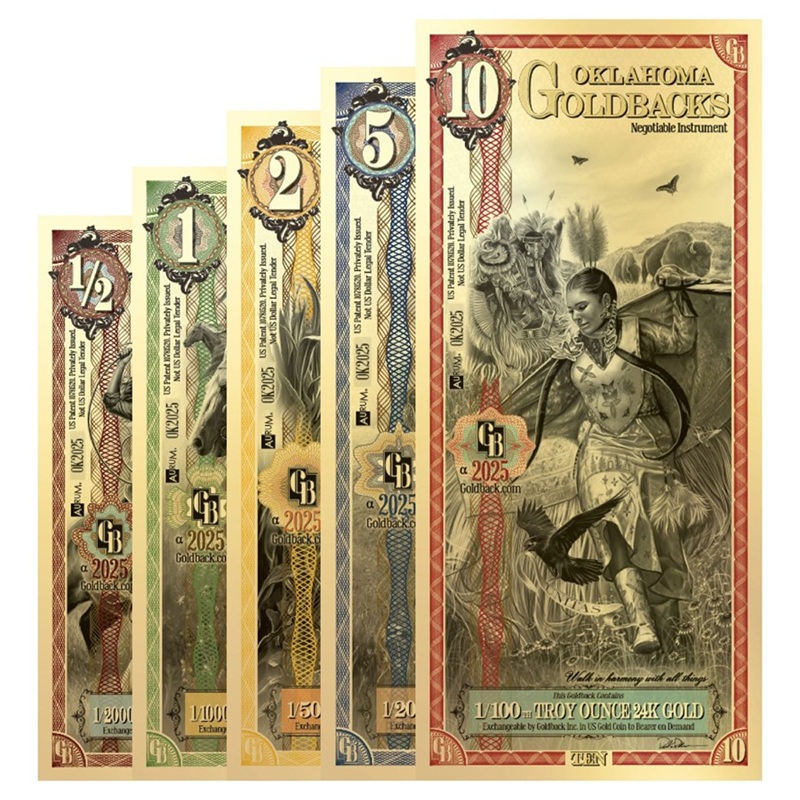 2025 Oklahoma Goldback 5-Note Alpha Starter Set (1/2,1,2,5,10)