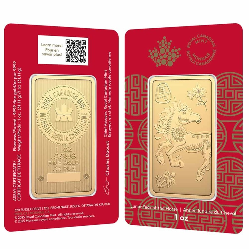2026 1 oz RCM Lunar Horse Gold Bar .9999 Fine (in Assay)