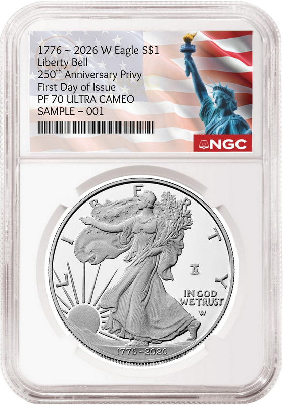 2026-W American Silver Eagle 1 oz PF-70 Ultra Cameo Liberty Bell Privy – 250th Anniversary
