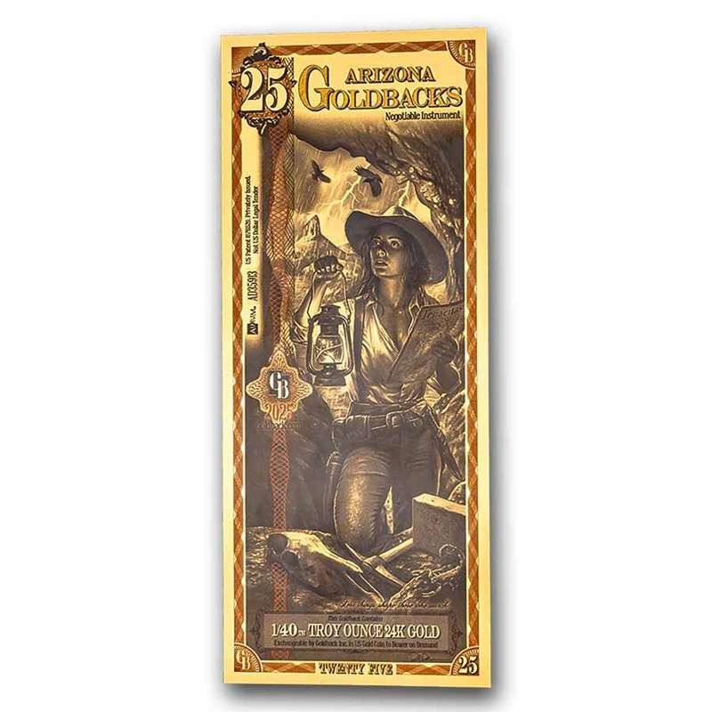 25 Arizona Goldback - 0.025 oz .999 Fine 24k Gold Foil Note