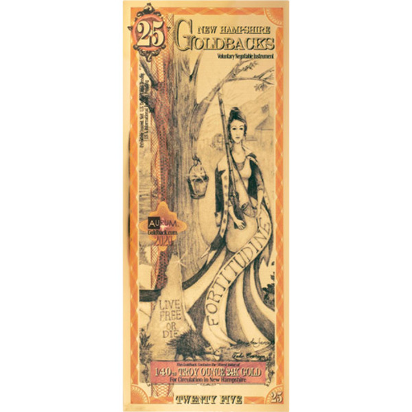 25 New Hampshire Goldback 1/40 oz 24K Gold Foil Aurum Note