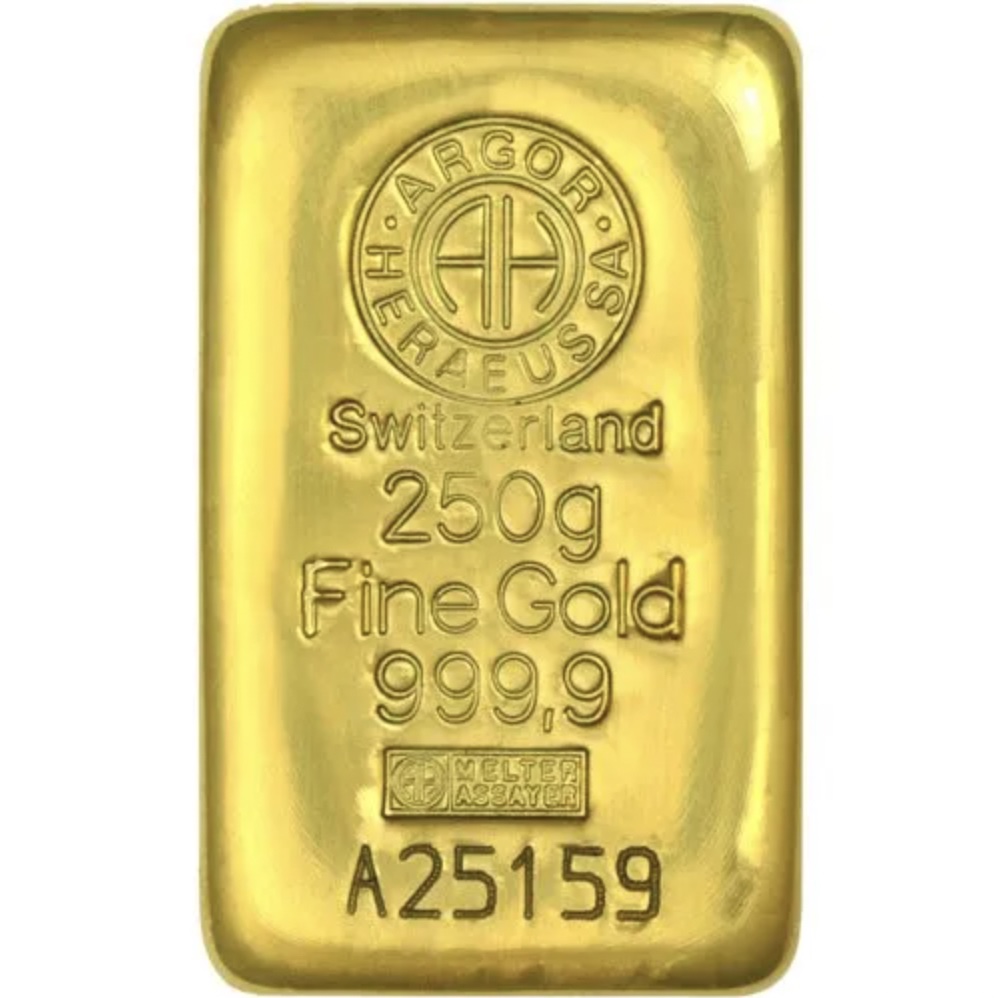 250 gram Argor Heraeus Gold Bar