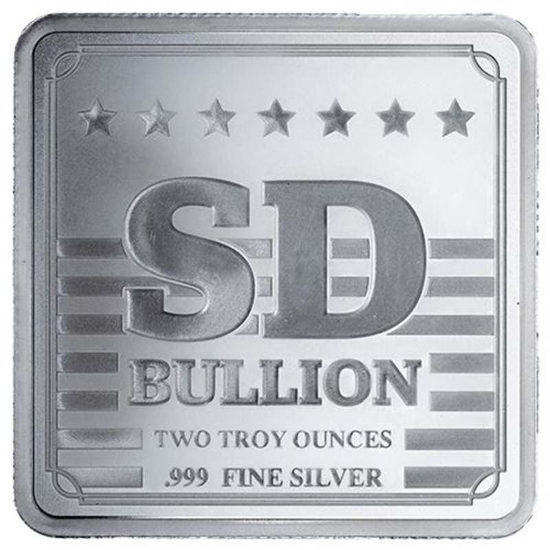 2 oz SD Bullion Cross and Flag Square Silver Bar
