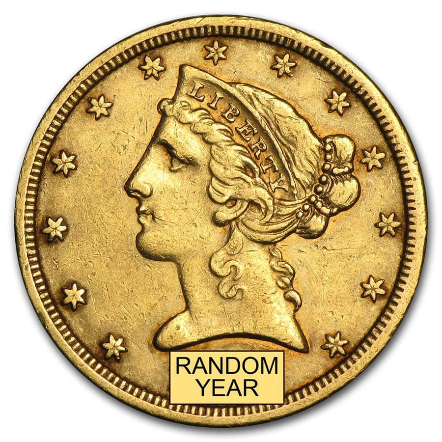 $5 Liberty Half Eagle Gold Coin (VF+) - Random Year