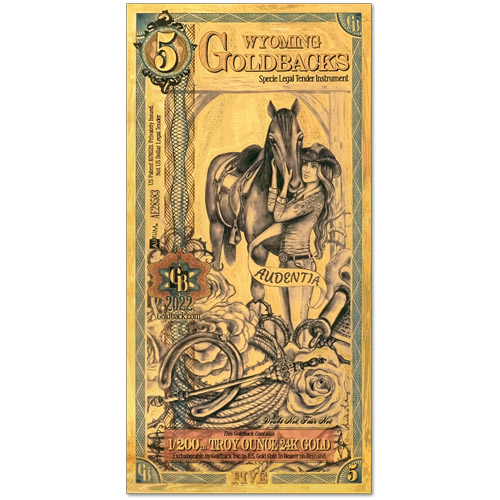 5 Wyoming Goldback 1/200 oz 24K Gold Foil Aurum Note