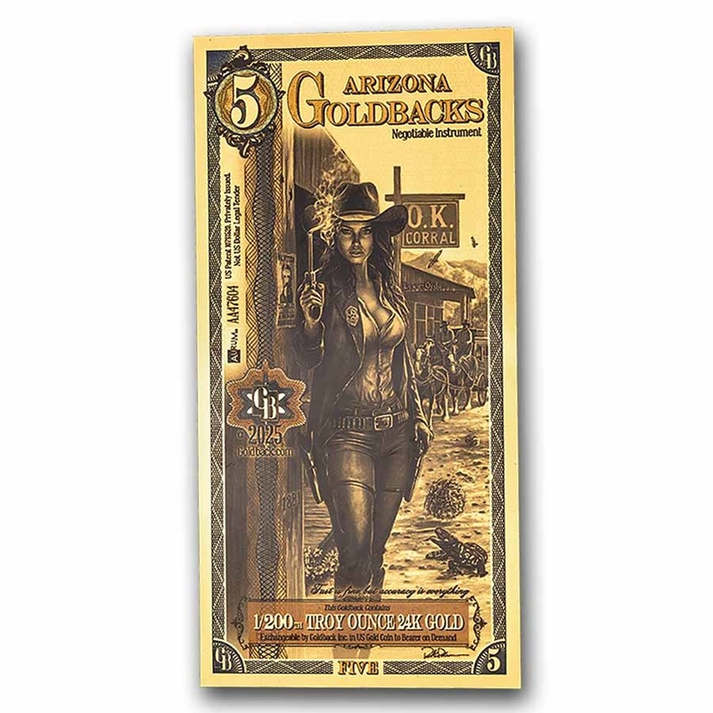 5 Arizona Goldback (0.005 oz .999 Fine) 24K Gold Foil Note