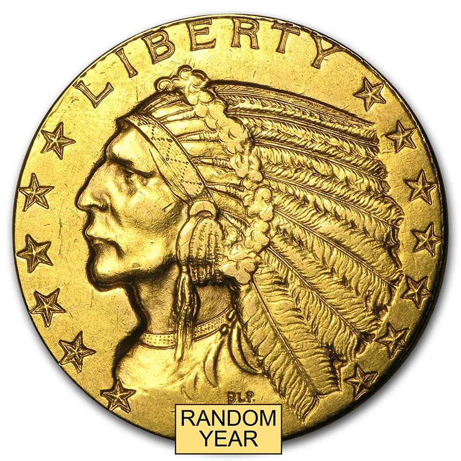 $5 Indian Half Eagle Gold Coin (Cleaned/Jewelry Grade) - Random Year
