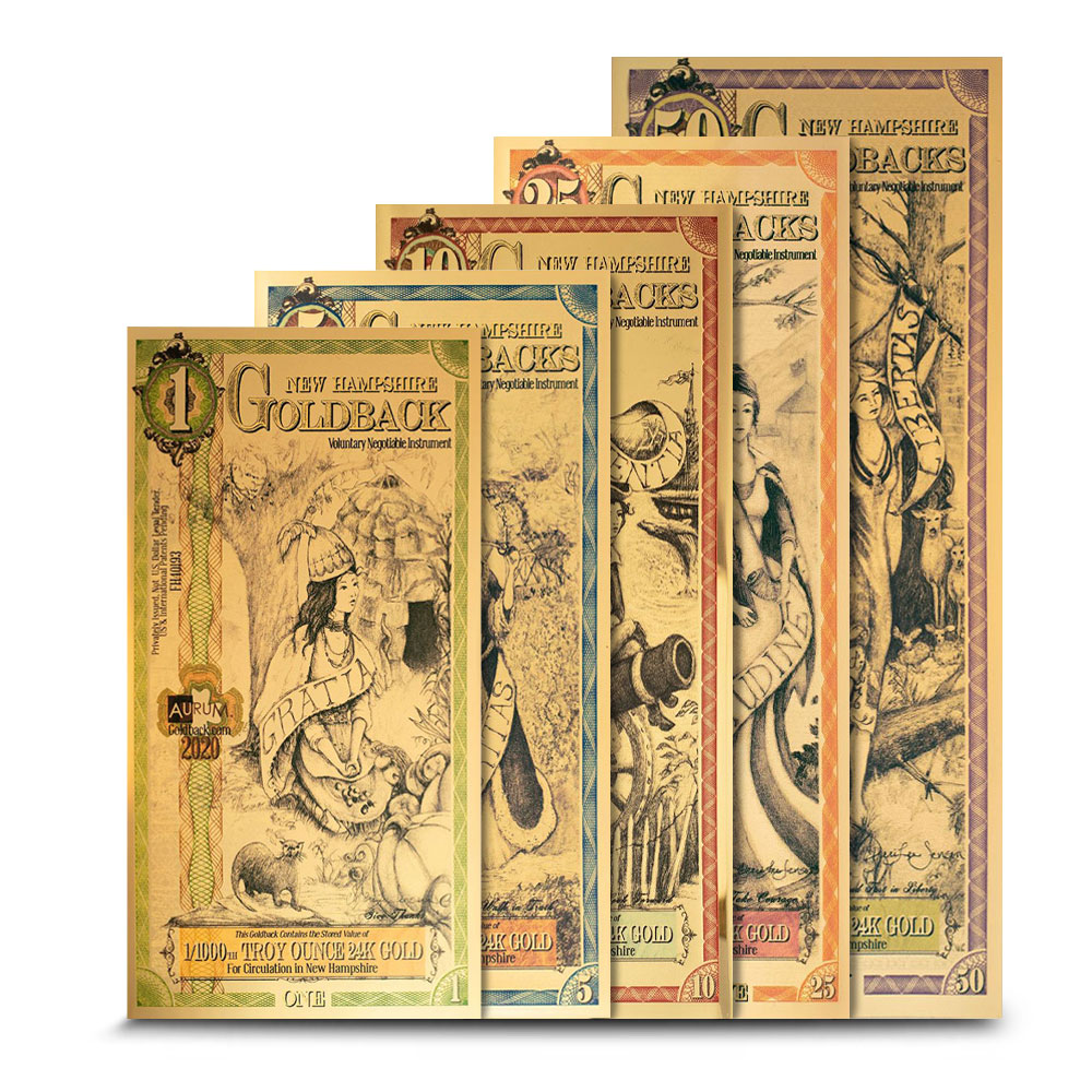 New Hampshire Goldback Gold Note 5 Piece Set