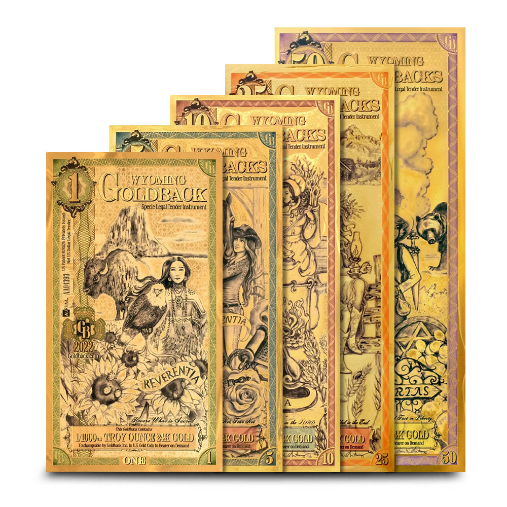 Wyoming Goldback Gold Note 5 Piece Set