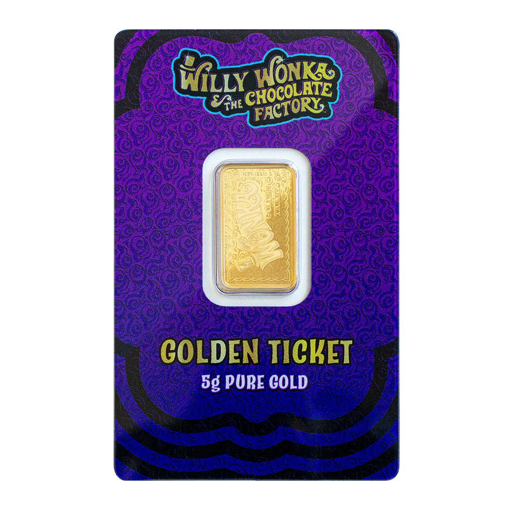5 gram Willy Wonka Golden Ticket Gold Bar - PAMP Suisse