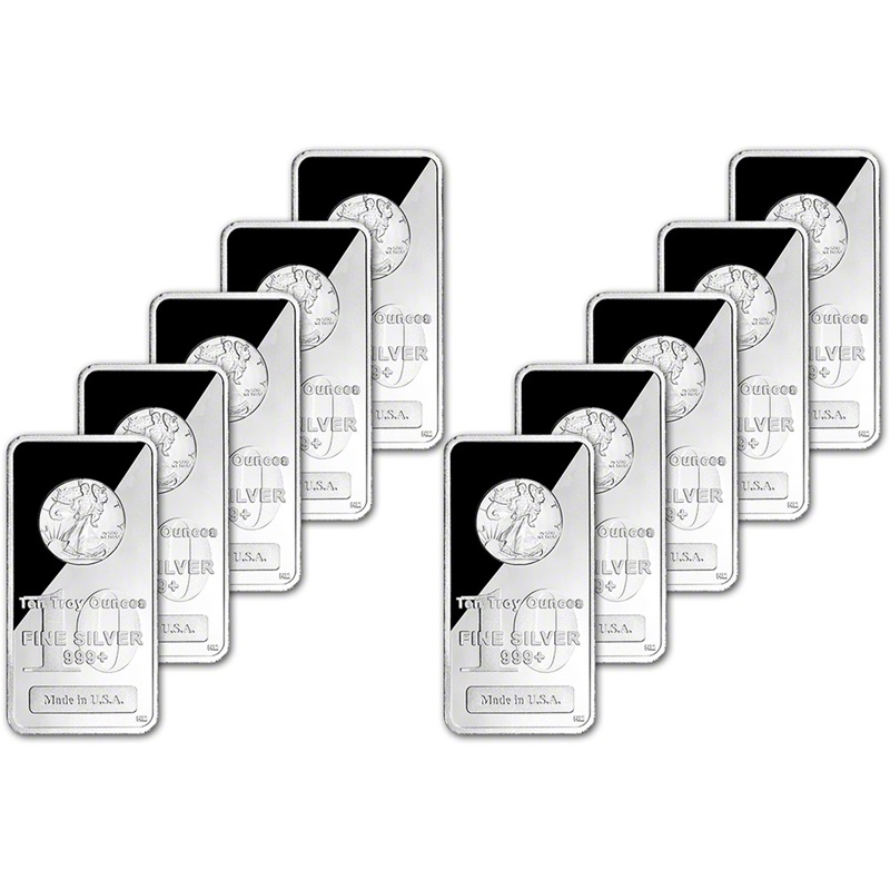 Private Mint 10 oz Silver Bar - Lot of 10