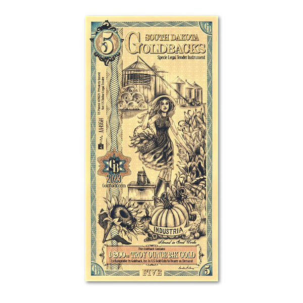 5 South Dakota Goldback 1/200 oz 24K Gold Foil Aurum Note