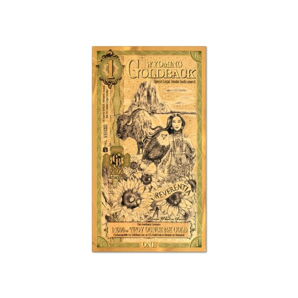 1 Wyoming Goldback 1/1000 oz 24K Gold Foil Aurum Note