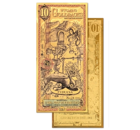 10 Wyoming Goldback 1/100 oz 24K Gold Foil Aurum Note