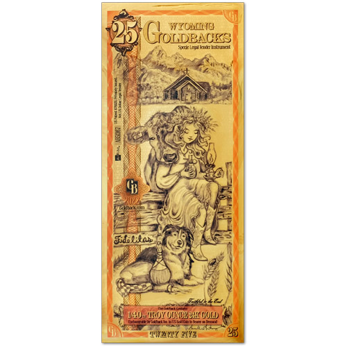 25 Wyoming Goldback 1/40 oz 24K Gold Foil Aurum Note