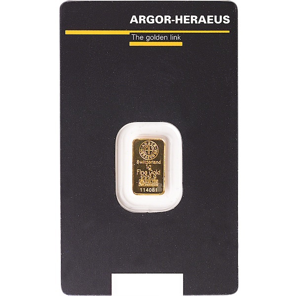 Argor Hereaus 1 gram Gold Bar