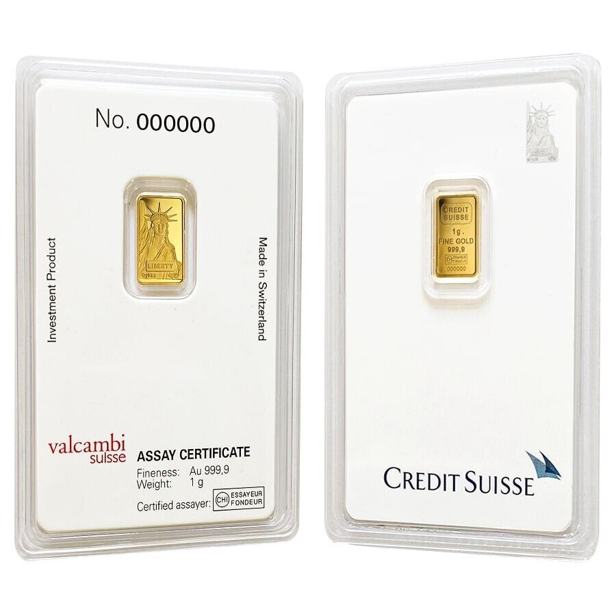 1 gram Credit Suisse Statue of Liberty Gold Bar