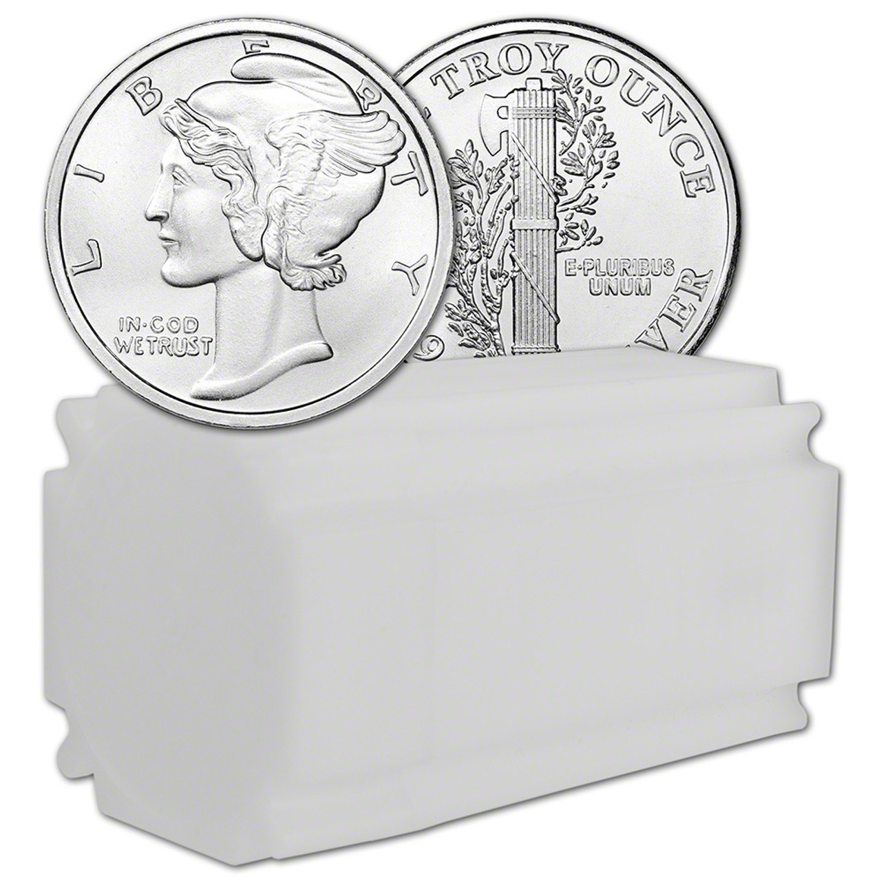 Tube of 20 - 1 oz Mercury Dime Design Silver Rounds