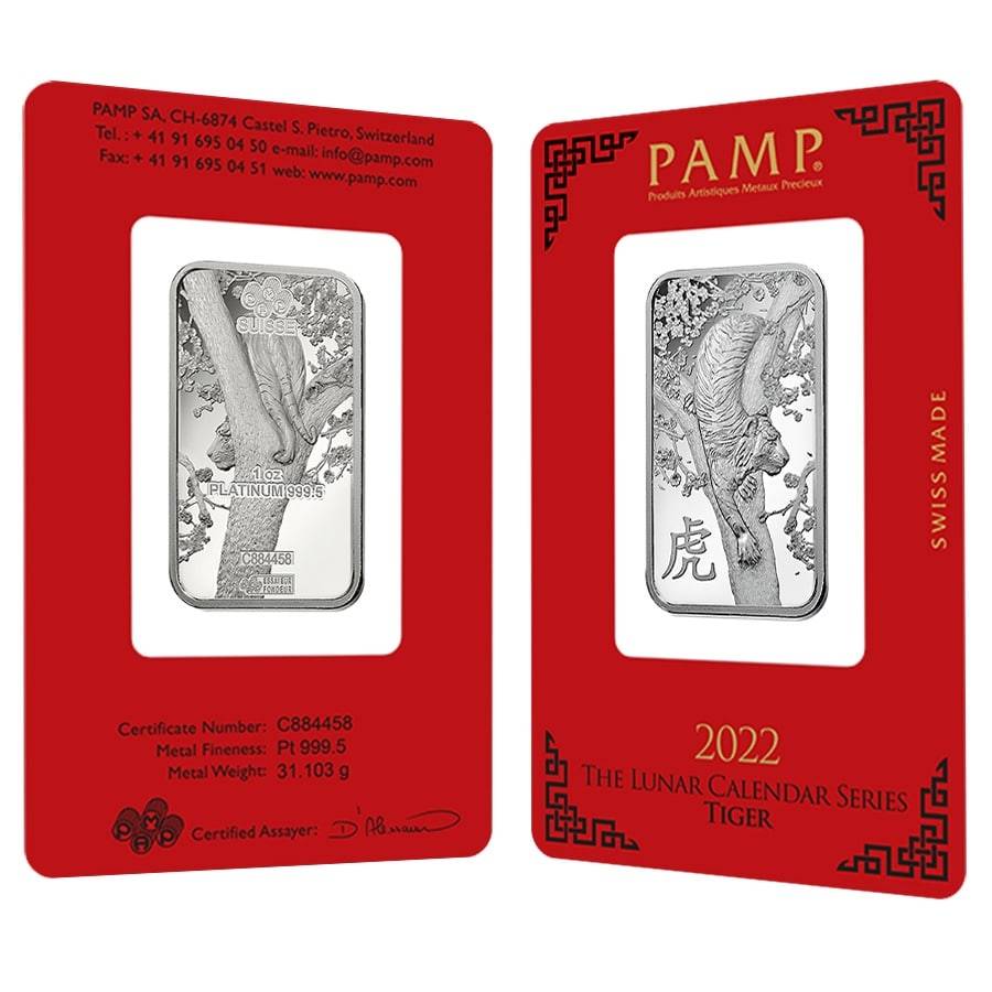 1 oz Platinum Bar PAMP Suisse Year of the Tiger Design