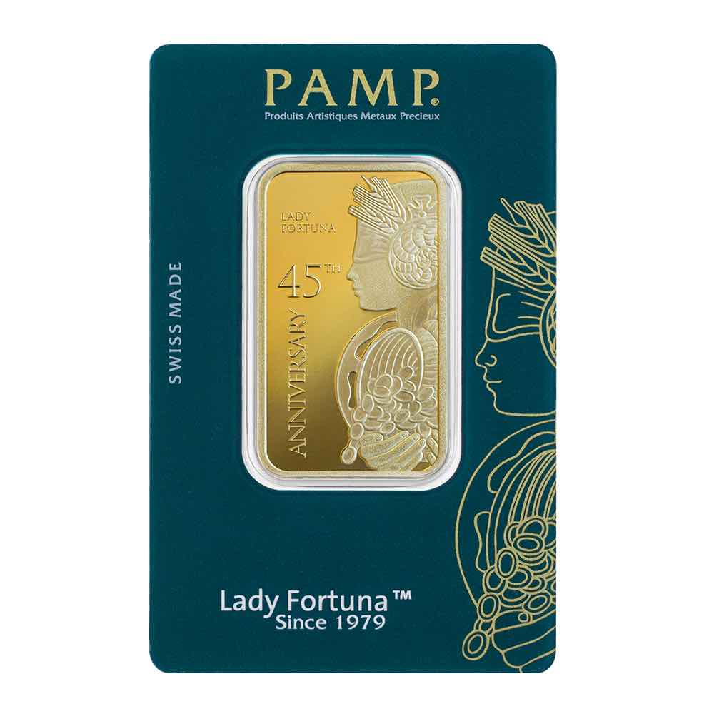 1 oz Lady Fortuna Gold Bar 45th Anniversary