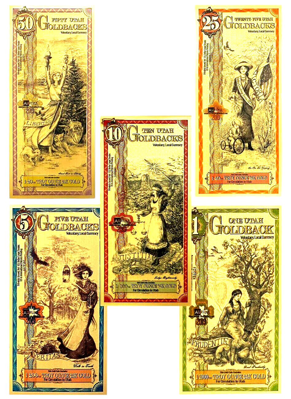 5 Piece Utah Goldback Gold Note Set